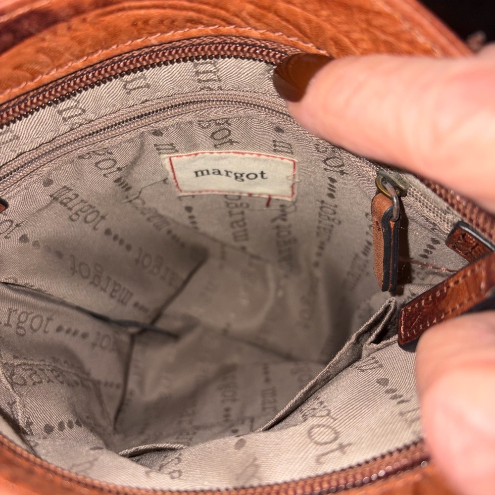 Margo Embossed Brown Leather Crossbody Bag - Picture 3 of 5